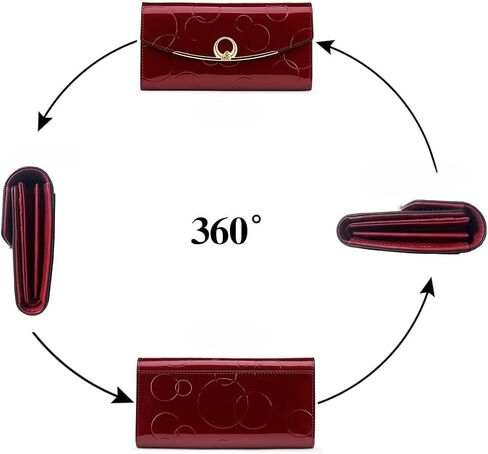 RFID Blocking Genuine Leather Wallet for Women Large Capacity 3-Fold Magnetic Closure Embossed Pattern Anti-Theft (Wine Red) in Saudi Arabia