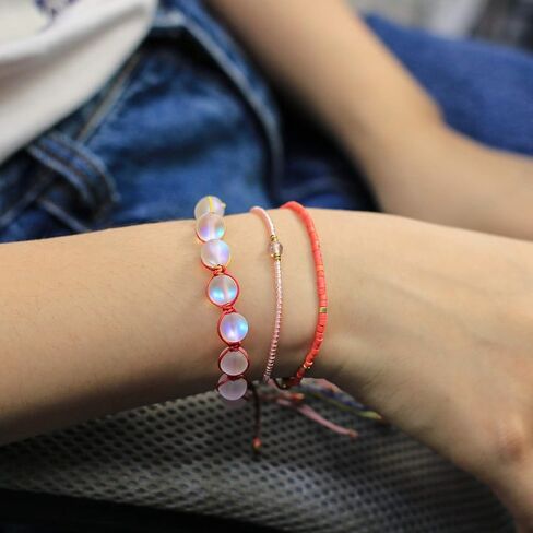 Kelitch Mermaid Moonstone Bracelet Glass Helded Link Strand Friendship Cuff for Women Bercele in Saudi Arabia