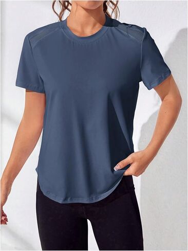 Oyoangle Women's Open Back Sports Therts Mesh Twist Workout Gym Running Yoga Tops in Saudi Arabia