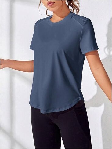Oyoangle Women's Open Back Sports Therts Mesh Twist Workout Gym Running Yoga Tops in Saudi Arabia
