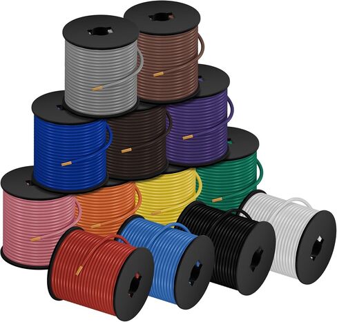 SUZCO 13 Rolls 14GA Automotive Primary Wire Spools, 13 Colors Single Conductor Car Audio/Trailer CCA Low Voltage Wiring, -20°C-105°C, SAE J1128/SAE J-1560/M1L56A/MS3450 (100FT/Spool, 1300FT) in Saudi Arabia