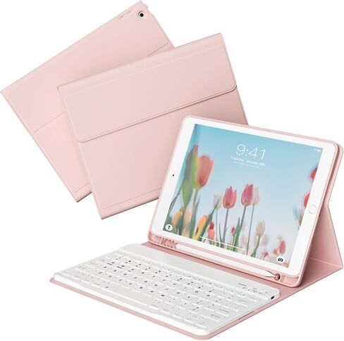 KENKE Keyboard Case for iPad 9th/8th/7th Generation (2021/2020/2019) with Pencil Holder, Folio Magnetically Detachable Wireless Bluetooth Keyboard, Flip Stand Case for iPad 10.2 Inch, Pink in Kuwait