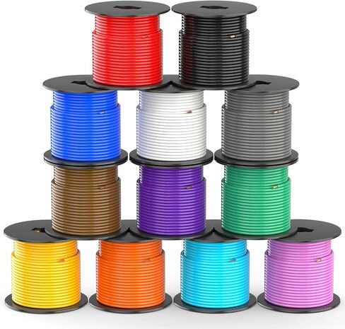 SUZCO 13 Rolls 14GA Automotive Primary Wire Spools, 13 Colors Single Conductor Car Audio/Trailer CCA Low Voltage Wiring, -20°C-105°C, SAE J1128/SAE J-1560/M1L56A/MS3450 (100FT/Spool, 1300FT) in Saudi Arabia