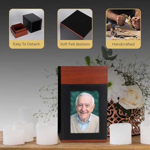 Urns Human Ashes - صندوق تذكار خشبي مع إطار للصور - جرة معتمدة من إدارة أمن المواصلات الأمريكية للسفر - جرة كبيرة للبالغين، جرة مصنوعة يدويًا مع حقيبة للتخزين، سعة 270 رطلاً in Saudi Arabia