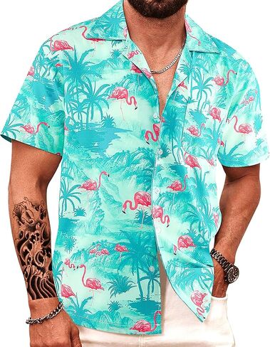 APTRO Men's Hawaiian Shirt Short Sleeve Tropical Vacation Button Down Beach Floral Palm Shirts in Saudi Arabia