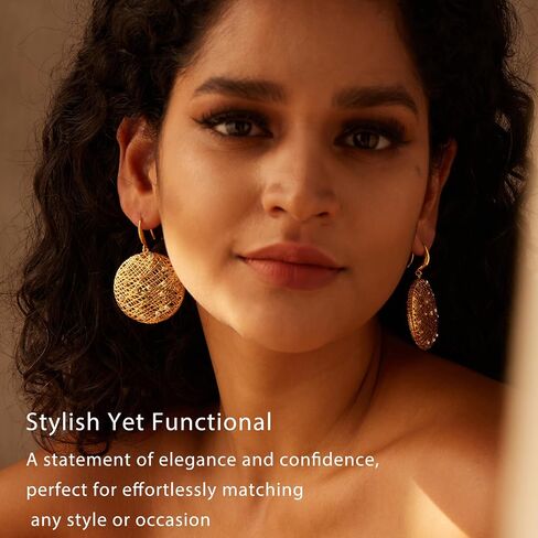 18K gold earrings, suitable for women, light weight, thick and sturdy, hypoallergenic, thick opening, twisted shape earring set, jewelry gift big in Saudi Arabia