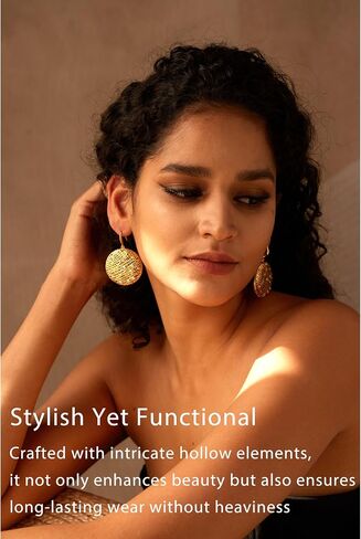 18K gold earrings, suitable for women, light weight, thick and sturdy, hypoallergenic, thick opening, twisted shape earring set, jewelry gift big in Saudi Arabia