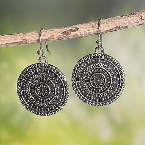 Boho Gold Hoop Drop Earrings with Lightweight Filigree Medallion Charm – 1.75 Inch Vintage-Inspired Dangle Earrings – Festival, Everyday, or Gift Jewelry for Women in Saudi Arabia