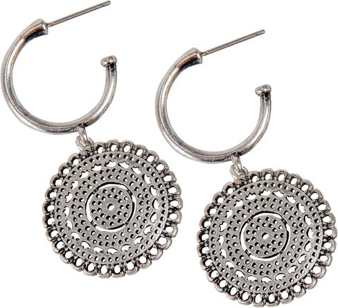 Boho Gold Hoop Drop Earrings with Lightweight Filigree Medallion Charm – 1.75 Inch Vintage-Inspired Dangle Earrings – Festival, Everyday, or Gift Jewelry for Women in Saudi Arabia