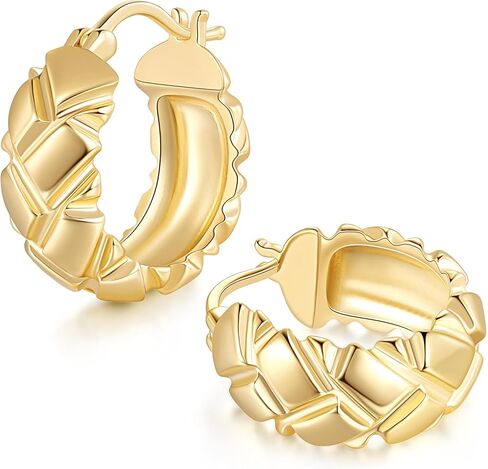 أقراط ذهبية من الذهب 14 كيلو آرنجات للنساء العصرية الناضجة والثقة مع النقوش المعينية حلق مكتنزة مكتنزة سميكة للنساء 20 ملم in Kuwait