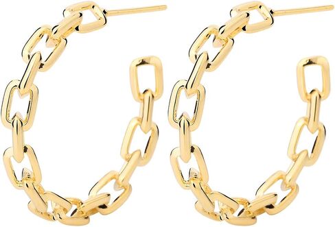 Hoop Earrings for Women - Chain Hoop Earrings Gold/White Gold - Link Hoop Stud Earrings in Saudi Arabia
