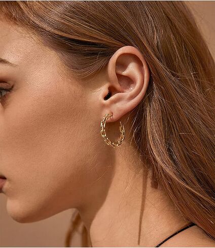 Hoop Earrings for Women - Chain Hoop Earrings Gold/White Gold - Link Hoop Stud Earrings in Saudi Arabia