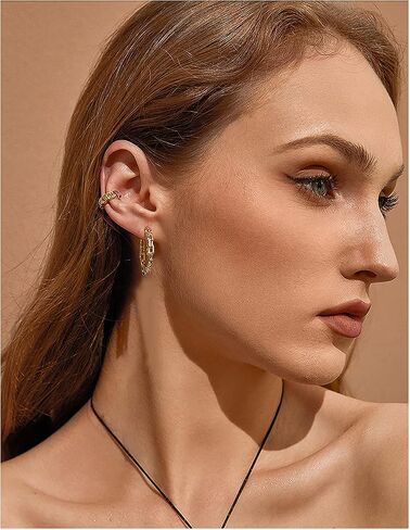 Hoop Earrings for Women - Chain Hoop Earrings Gold/White Gold - Link Hoop Stud Earrings in Saudi Arabia
