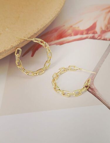 Hoop Earrings for Women - Chain Hoop Earrings Gold/White Gold - Link Hoop Stud Earrings in Saudi Arabia