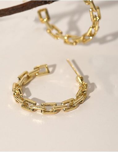 أقراط طوق للنساء - سلسلة أقراط الأقطاب الذهب/الذهب الأبيض - ارتباط أقراط مسمار الرابط in Kuwait