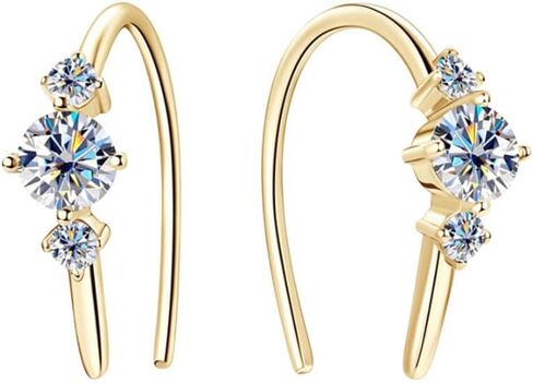 14K Gold Over S925 Sterling Silver 0.5 Carat Round Cut Diamond Earrings with VVS1 Clarity，Elegant U-Shaped Hoop Earrings for Women, A Thoughtful Gift in Kuwait