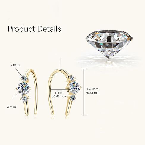 14K Gold Over S925 Sterling Silver 0.5 Carat Round Cut Diamond Earrings with VVS1 Clarity，Elegant U-Shaped Hoop Earrings for Women, A Thoughtful Gift in Kuwait