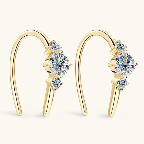 14K Gold Over S925 Sterling Silver 0.5 Carat Round Cut Diamond Earrings with VVS1 Clarity，Elegant U-Shaped Hoop Earrings for Women, A Thoughtful Gift in Kuwait