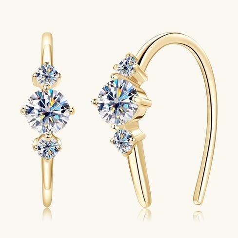 14K Gold Over S925 Sterling Silver 0.5 Carat Round Cut Diamond Earrings with VVS1 Clarity，Elegant U-Shaped Hoop Earrings for Women, A Thoughtful Gift in Kuwait