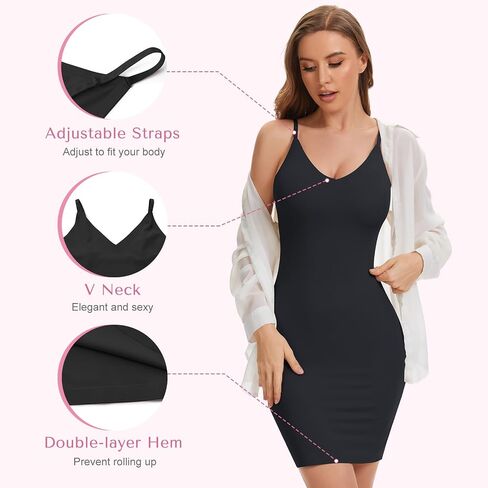 Shapewear Slip for Women Under Dress Tummy Control Full Slip V Neck Shaping Dress With Adjustable Spaghetti Strap in Kuwait