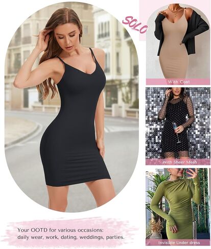 Shapewear Slip for Women Under Dress Tummy Control Full Slip V Neck Shaping Dress With Adjustable Spaghetti Strap in Kuwait