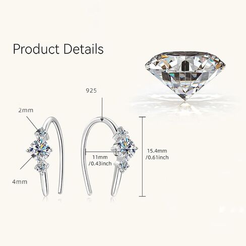 14K الذهب على S925 STERLING SILVER 0.5 قيراط مقاطع مقاطع أقراط الماس مع وضوح VVS1 ， الأقراط الأنيقة على شكل حرف U للنساء ، هدية مدروسة in Saudi Arabia