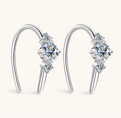 14K الذهب على S925 STERLING SILVER 0.5 قيراط مقاطع مقاطع أقراط الماس مع وضوح VVS1 ， الأقراط الأنيقة على شكل حرف U للنساء ، هدية مدروسة in Saudi Arabia