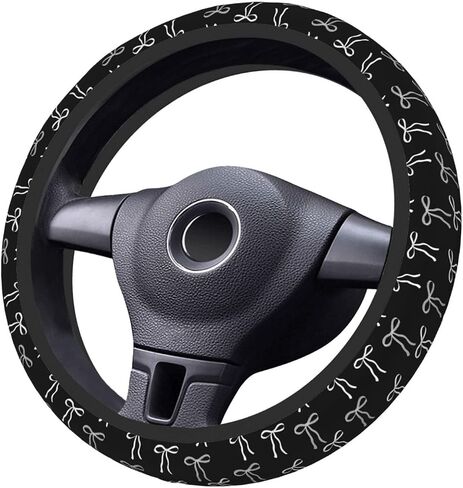 Car Steering Wheel Cover Black White Bows, Universal Neoprene Anti Slip Protector Car Accessories Decorative 15 Inch in Kuwait