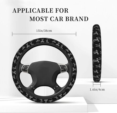 Car Steering Wheel Cover Black White Bows, Universal Neoprene Anti Slip Protector Car Accessories Decorative 15 Inch in Kuwait