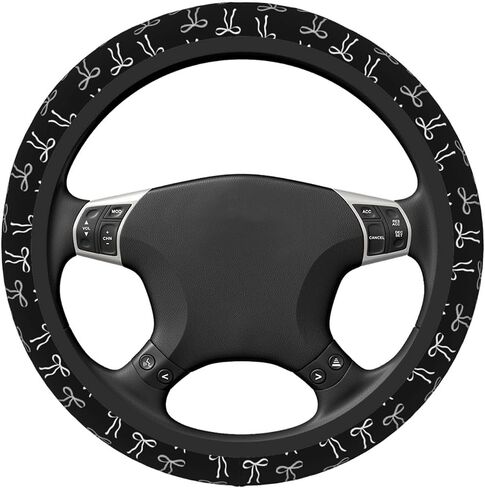 Car Steering Wheel Cover Black White Bows, Universal Neoprene Anti Slip Protector Car Accessories Decorative 15 Inch in Kuwait