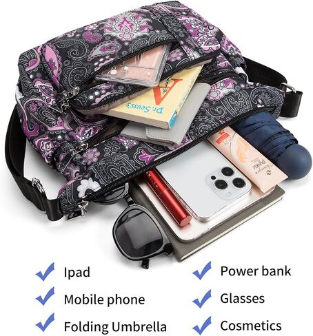 F.Fetivin Women Floral Counter Bebag Floaty Flugle Mopicets Bag Ladies Crossbody Crossbody Lightweight Nylon Travel in Kuwait