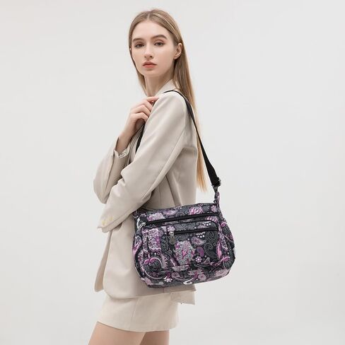 F.Fetivin Women Floral Counter Bebag Floaty Flugle Mopicets Bag Ladies Crossbody Crossbody Lightweight Nylon Travel in Kuwait