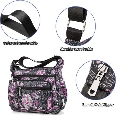 F.Fetivin Women Floral Counter Bebag Floaty Flugle Mopicets Bag Ladies Crossbody Crossbody Lightweight Nylon Travel in Kuwait