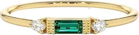 Emerald Cut Gemstone Ring, 14K Yellow Gold Plated, Diamonds, Green Emerald Stacking Emerald Ring Emerald Jewelry May Birthstone Ring Gift for Her in Saudi Arabia