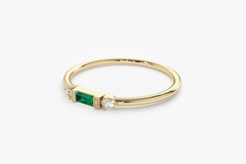 Emerald Cut Gemstone Ring, 14K Yellow Gold Plated, Diamonds, Green Emerald Stacking Emerald Ring Emerald Jewelry May Birthstone Ring Gift for Her in Saudi Arabia