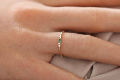 Emerald Cut Gemstone Ring, 14K Yellow Gold Plated, Diamonds, Green Emerald Stacking Emerald Ring Emerald Jewelry May Birthstone Ring Gift for Her in Saudi Arabia