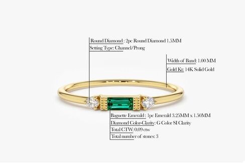 Emerald Cut Gemstone Ring, 14K Yellow Gold Plated, Diamonds, Green Emerald Stacking Emerald Ring Emerald Jewelry May Birthstone Ring Gift for Her in Saudi Arabia
