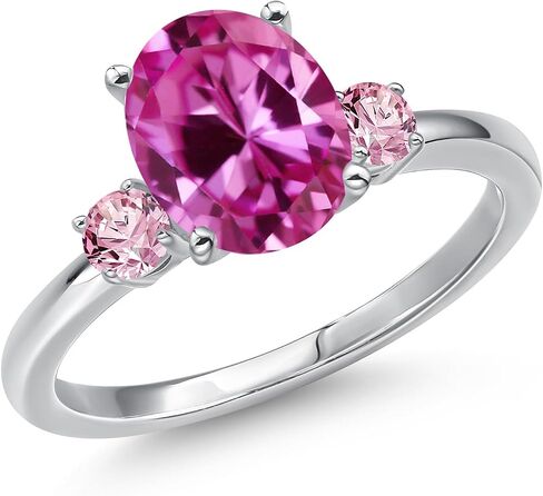 GEM Stone King 14K White Gold Pink خلق الياقوت والوردي مختبر نمت خاتم الماس للنساء | 3.51 CTTW | البيضاوي 10x8mm | الأحجار الكريمة سبتمبر المولد | متوفر بحجم 5،6،7،8،9 in Saudi Arabia