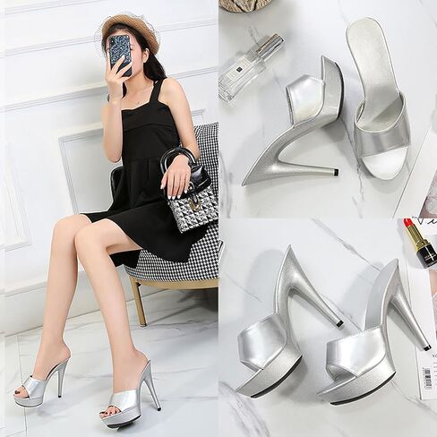 Women Fish Mouth Sky High Heel Platform Sexy Party Slides Round Open Toe Slip On High Heeled Backless Prom Sandals Fashion Stiletto Dress Bridal Evening Shoes in Kuwait