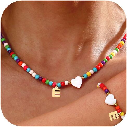 Initial Necklace Bracelet Set for Women - Colorful Beaded Jewelry, Letter Initial A-Z Necklace Friendship Bracelets Gifts for Women Teen in Saudi Arabia