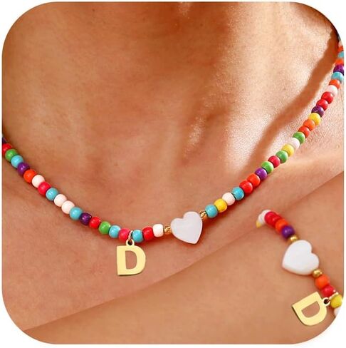 Initial Necklace Bracelet Set for Women - Colorful Beaded Jewelry, Letter Initial A-Z Necklace Friendship Bracelets Gifts for Women Teen in Saudi Arabia