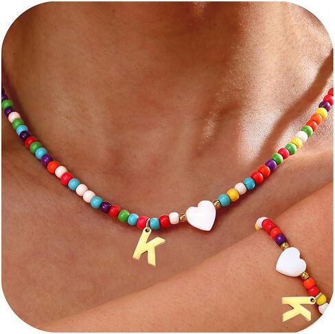 Initial Necklace Bracelet Set for Women - Colorful Beaded Jewelry, Letter Initial A-Z Necklace Friendship Bracelets Gifts for Women Teen in Saudi Arabia