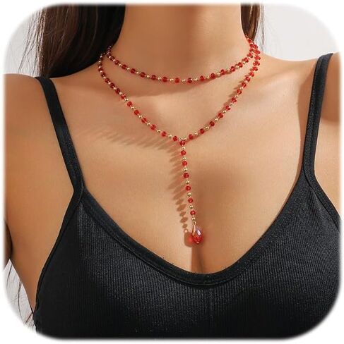 القوطية الطبقات السوداء قلادة قلادة حمراء قلادة خمر قطرة الدم المستعار قلادة قلادة الشرير Dark Tear Drop y قلادة هالوين قلادة in Kuwait