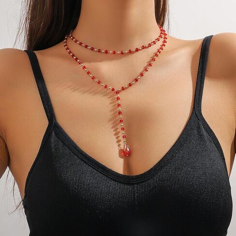 القوطية الطبقات السوداء قلادة قلادة حمراء قلادة خمر قطرة الدم المستعار قلادة قلادة الشرير Dark Tear Drop y قلادة هالوين قلادة in Kuwait