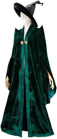 البروفيسور النسائي McGonagall Costume and Hat Witch Cosplay Green Robe Cloak Halloween Wizard Woverfit in Saudi Arabia