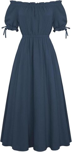 Scarlet Darkness Renaissance Costume Women Puff Short Sleeve Summer Maxi Dress in Kuwait