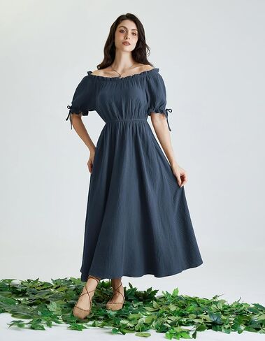 Scarlet Darkness Renaissance Costume Women Puff Short Sleeve Summer Maxi Dress in Kuwait