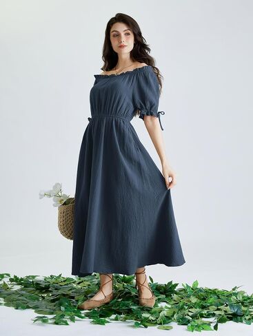 Scarlet Darkness Renaissance Costume Women Puff Short Sleeve Summer Maxi Dress in Kuwait