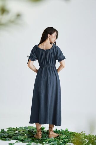 Scarlet Darkness Renaissance Costume Women Puff Short Sleeve Summer Maxi Dress in Kuwait