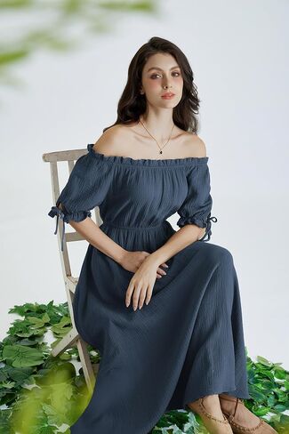 Scarlet Darkness Renaissance Costume Women Puff Short Sleeve Summer Maxi Dress in Kuwait